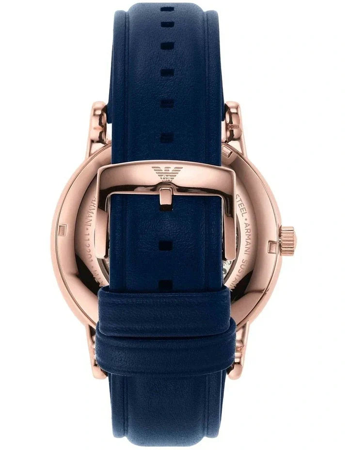 Emporio Armani Meccanico Automatic Blue Dial Blue Leather Strap Watch For Men - AR60050