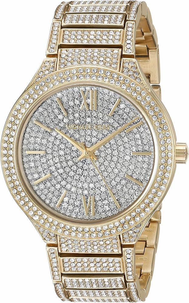 Michael Kors Kerry Crystals Gold Dial Gold Steel Strap Watch For Women - MK3360