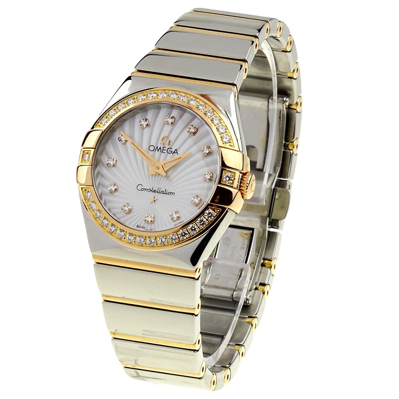 Omega Constellation Diamonds Mother of Pearl Dial Two Tone Steel Strap Watch for Women - 123.25.27.60.55.006