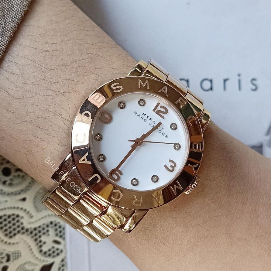 Marc Jacobs Amy White Dial Rose Gold Steel Strap Watch for Women - MBM3077