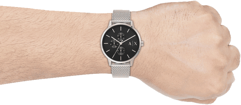 Armani Exchange Cayde Chronograph Black Dial Silver Mesh Strap Watch For Men - AX2714