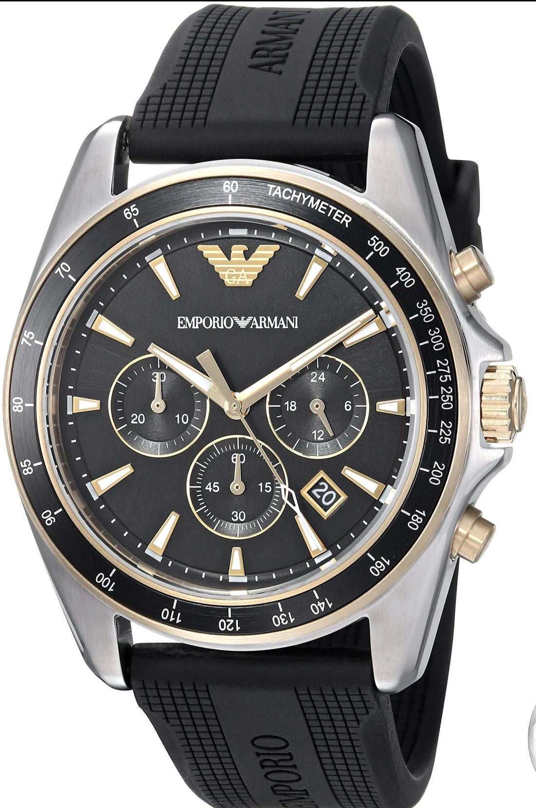 Emporio Armani Sigma Chronograph lack Dial Black Rubber Strap Watch For Men - AR80003