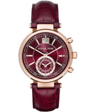 Michael Kors Sawyer Maroon Dial Maroon Leather Strap Watch for Women - MK2426