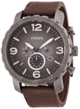 Fossil Nate Chronograph Grey Dial Brown Leather Strap Watch for Men - JR1424