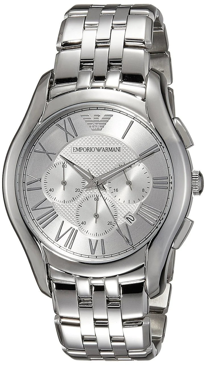 Emporio Armani Velente Chronograph Quartz Silver Dial Silver Steel Strap Watch For Men - AR1702
