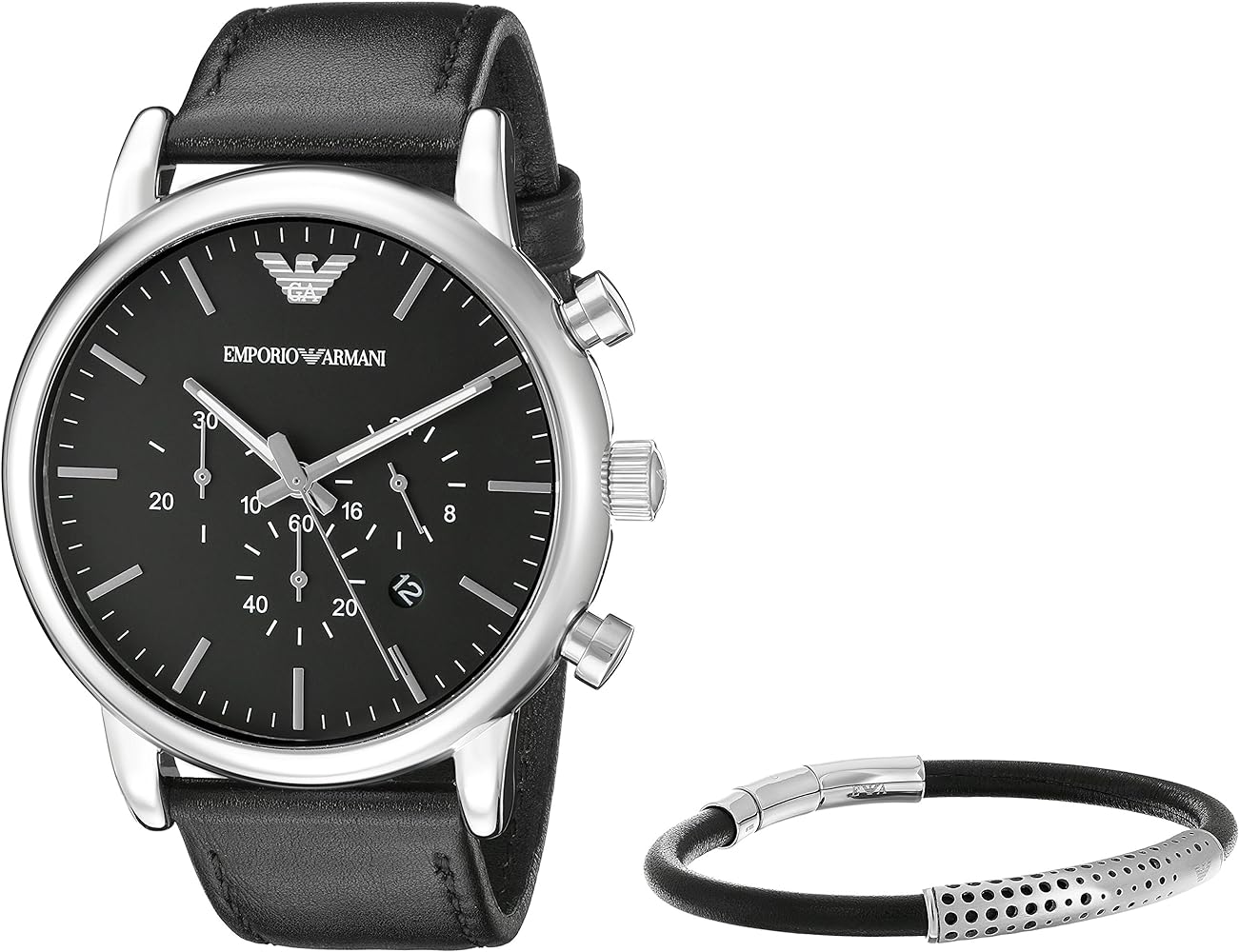 Emporio Armani Dress Analog Black Dial Black Leather Strap Watch For Men - AR8029