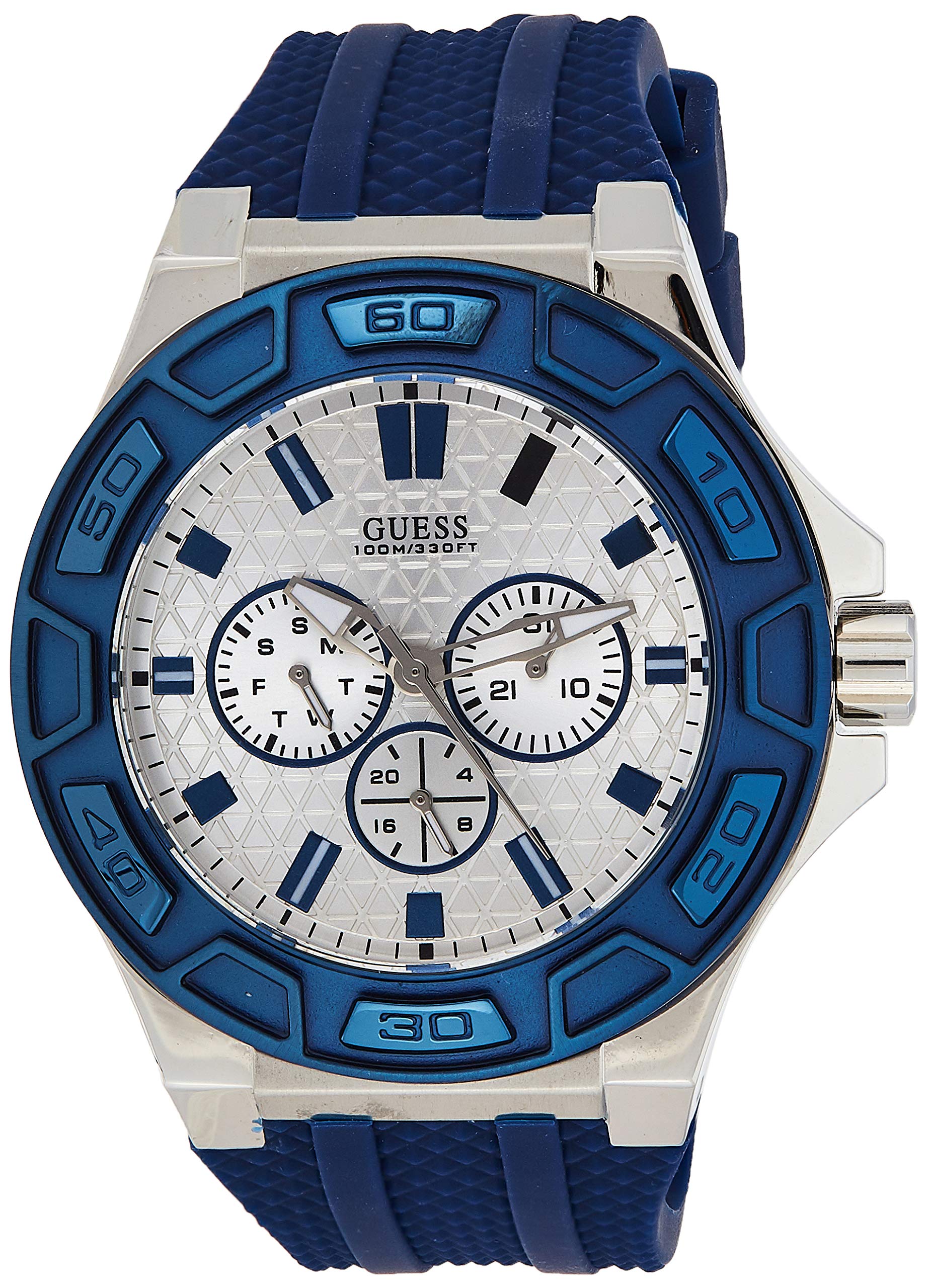 Guess Force White Dial Blue Rubber Strap Watch For Men - W0674G4