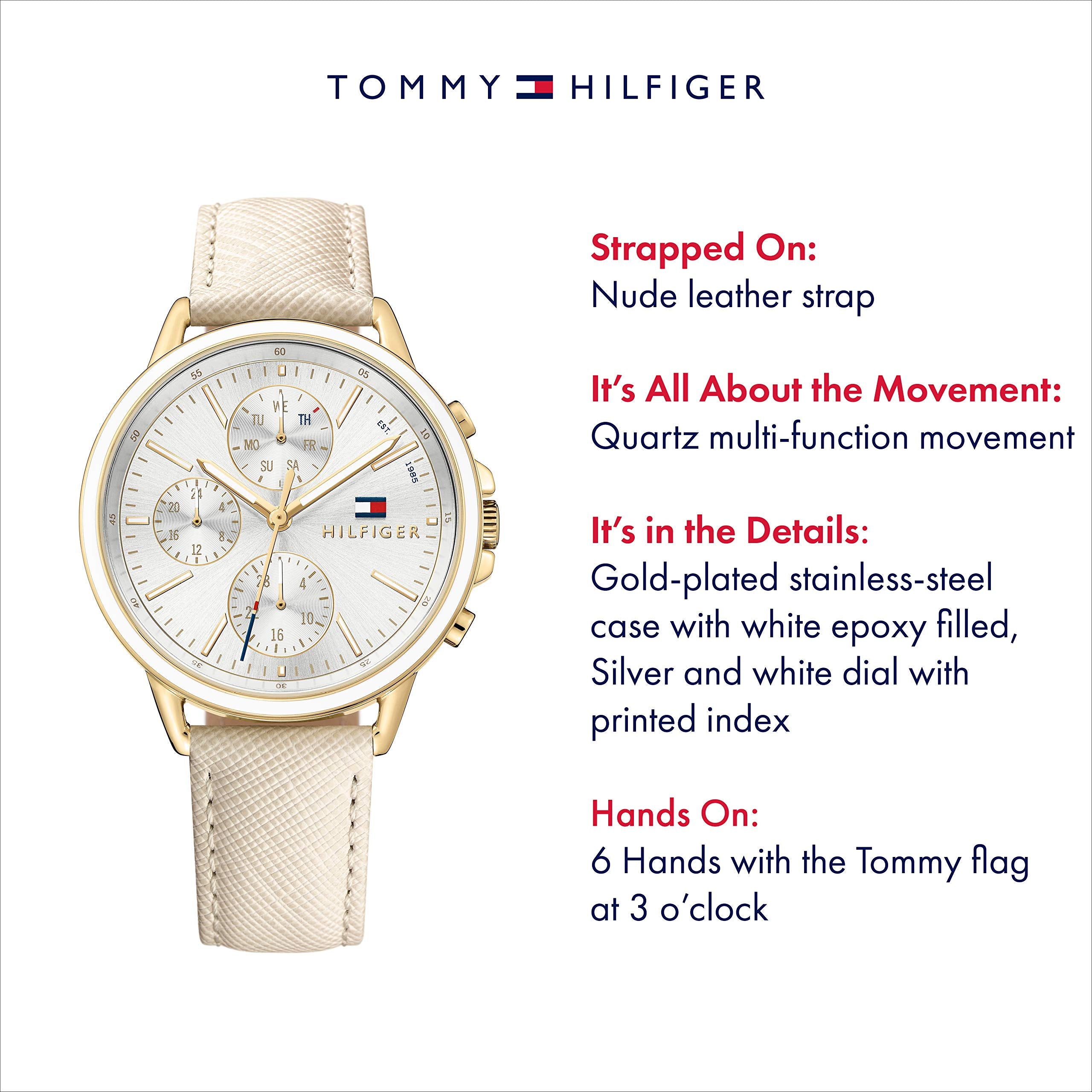 Tommy Hilfiger Carly Silver Dial Cream Leather Strap Watch for Women - 1781790