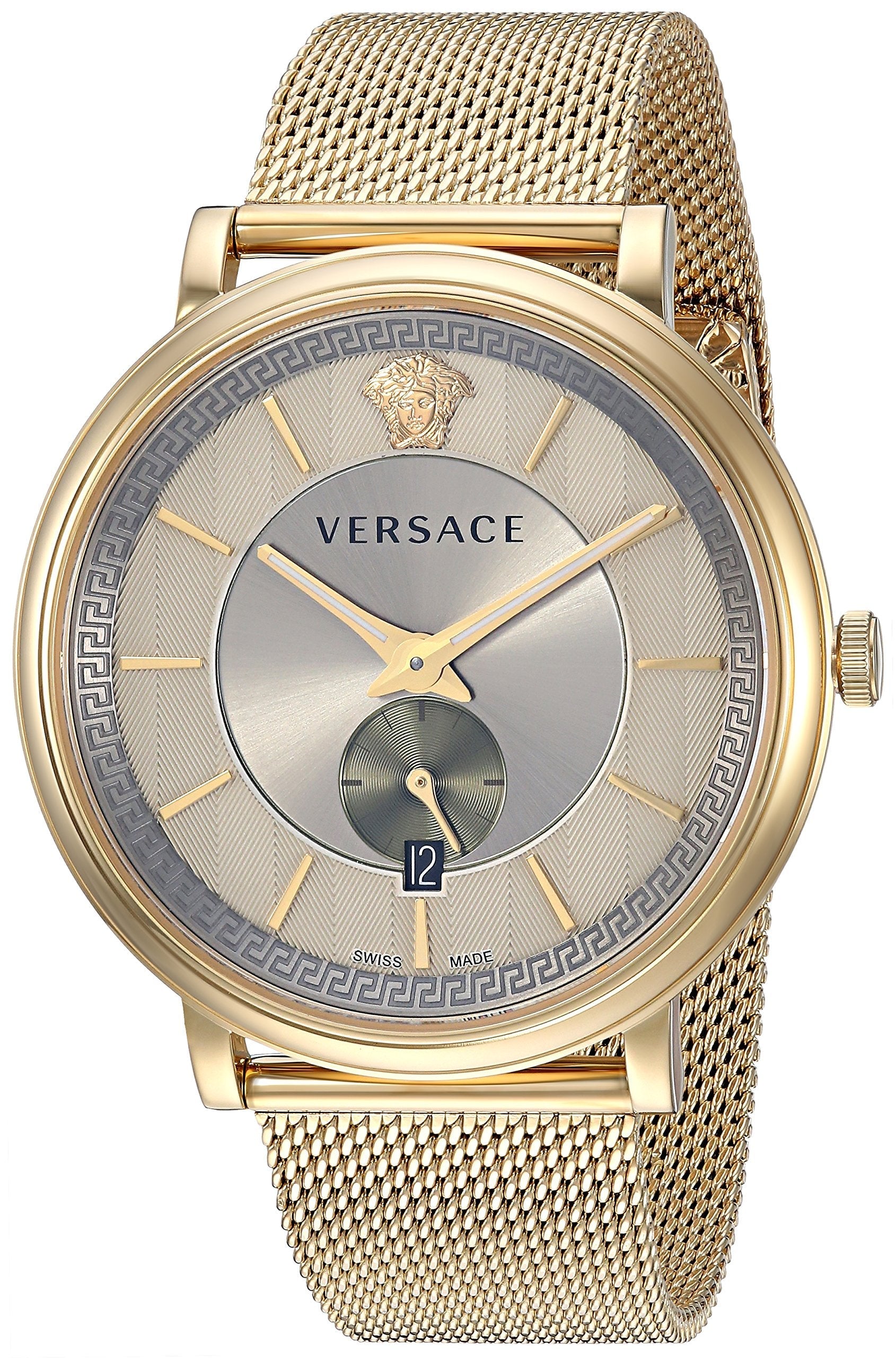 Versace V Circle Quartz Gold Dial Gold Mesh Bracelet Watch For Men - VBQ070017