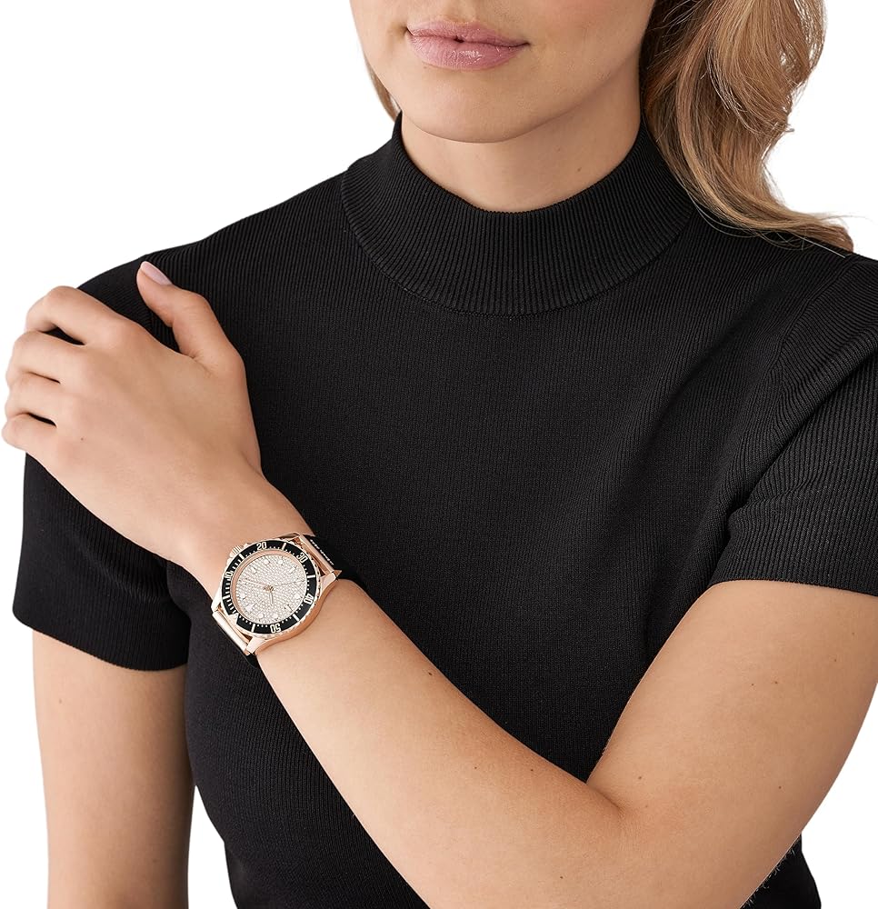 Michael Kors Everest Analog Rose Gold Dial Black Silicone Strap Watch For Women - MK7358
