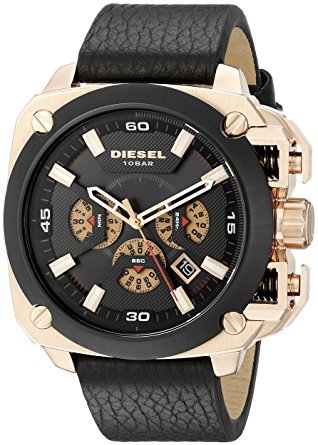 Diesel BAMF Chronograph Black Dial Black Leather Strap Watch For Men - DZ7346