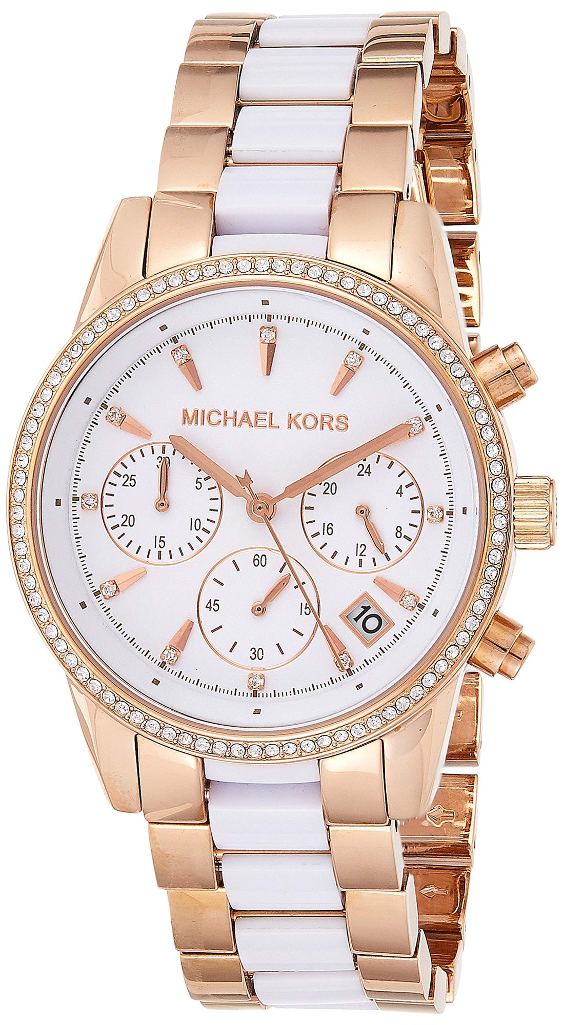 Michael Kors Ritz White Dial Two Tone Steel Strap Watch for Women - MK6324
