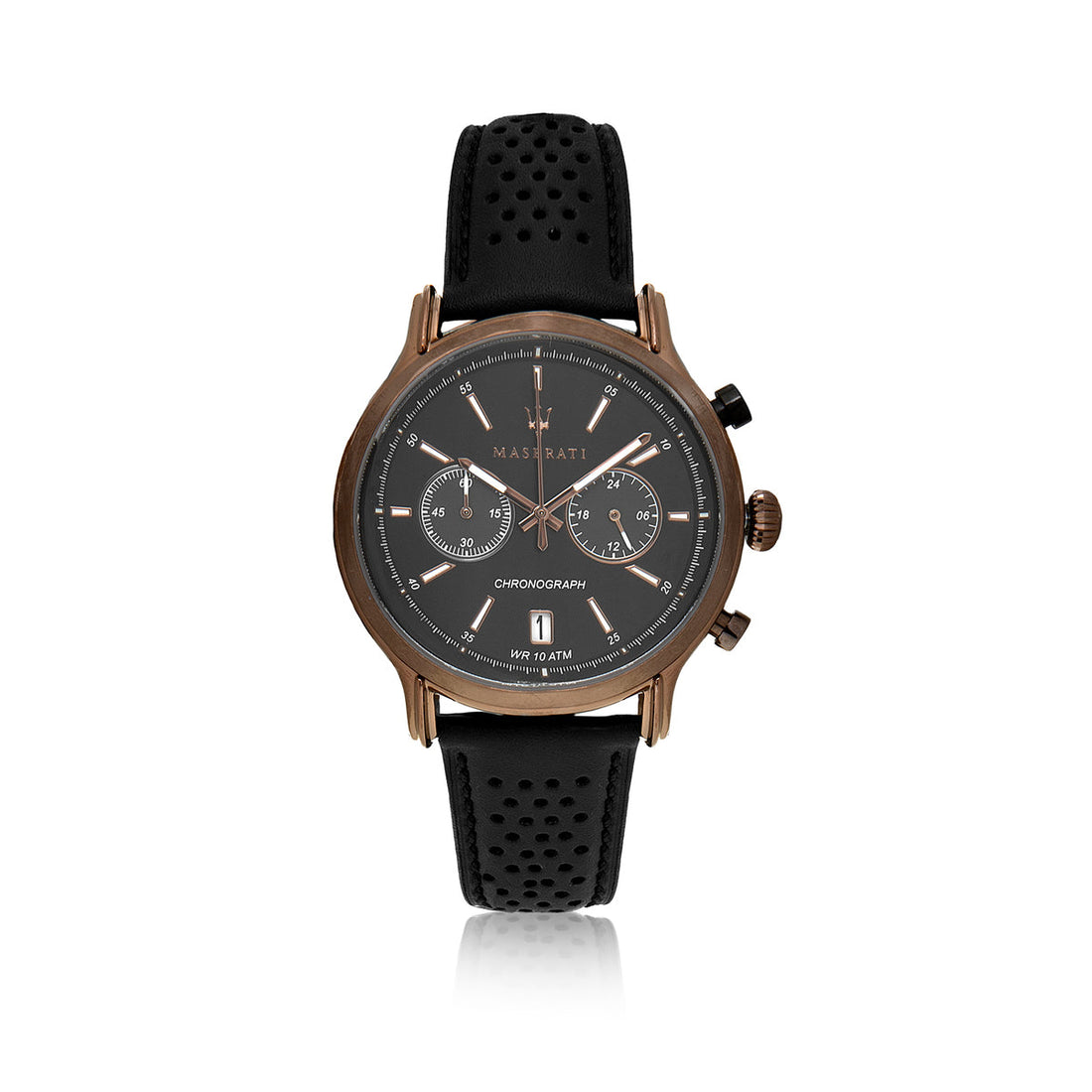Maserati Legend Chronograph Black Dial Black Leather Strap Watch For Men - R8871638001