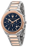 Maserati Stile Chronograph Blue Dial Rose Gold Two Tone Strap Watch For Men - R8873642002