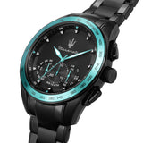 Maserati Traguardo Chronograph Aqua Edition Black Dial Black Steel Strap Watch For Men - R8873644002