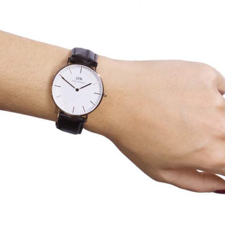 Daniel Wellington Classic York White Dial Brown Leather Strap Watch For Women - DW00100038
