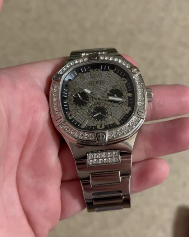 Guess Duke Glitz Black Dial Silver Steel Strap Watch For Men - GW0576G1