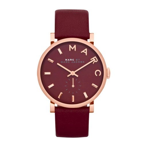 Marc Jacobs Baker Maroon Dial Maroon Leather Strap Watch for Women - MBM1267