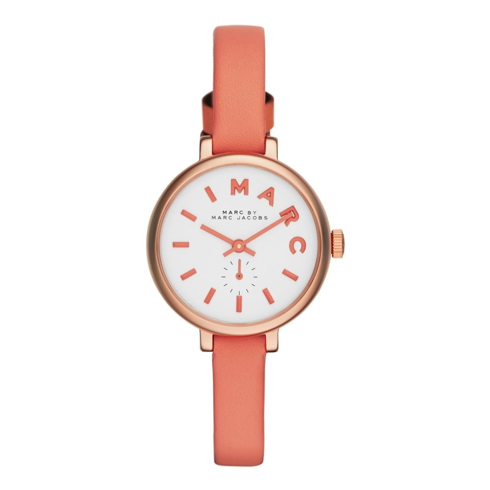 Marc Jacobs Sally White Dial Orange Leather Strap Watch for Women - MBM1355