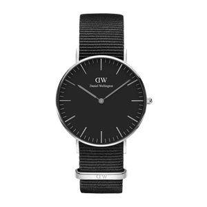 Daniel Wellington Classic Cornwall Black Dial Black Nylon Strap Watch For Women - DW00100149