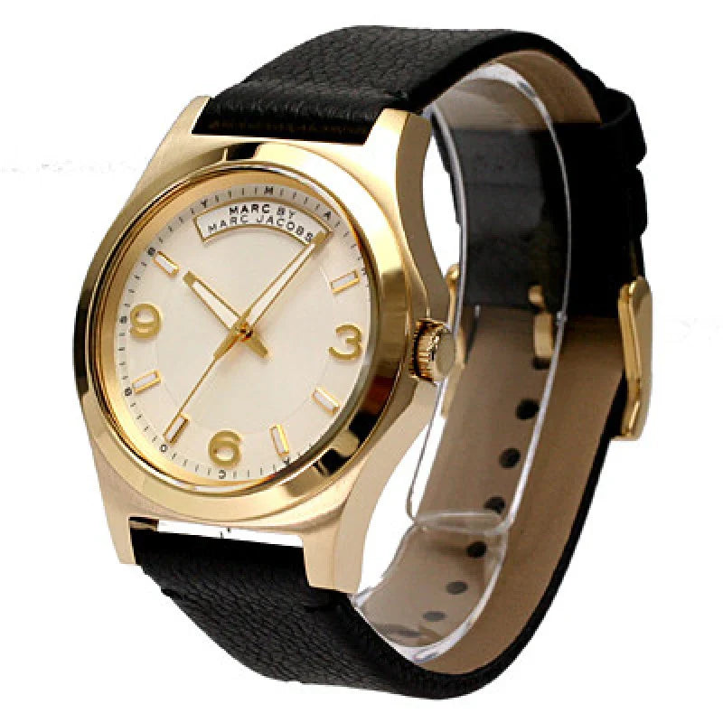Marc Jacobs Baby Dave Gold Dial Black Leather Strap Watch for Women - MBM1264