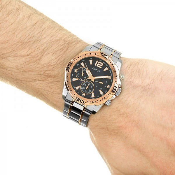 Guess Commander Chronograph Blue Dial Two Tone Steel Strap Watch for Men - GW0056G5