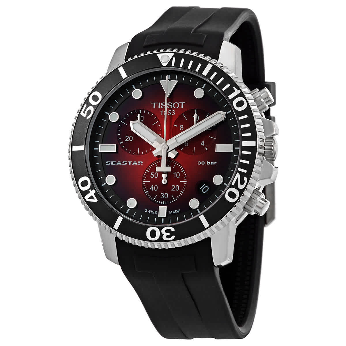 Tissot Seastar 1000 Chronograph Red Dial Black Rubber Strap Watch For Men - T120.417.17.421.00