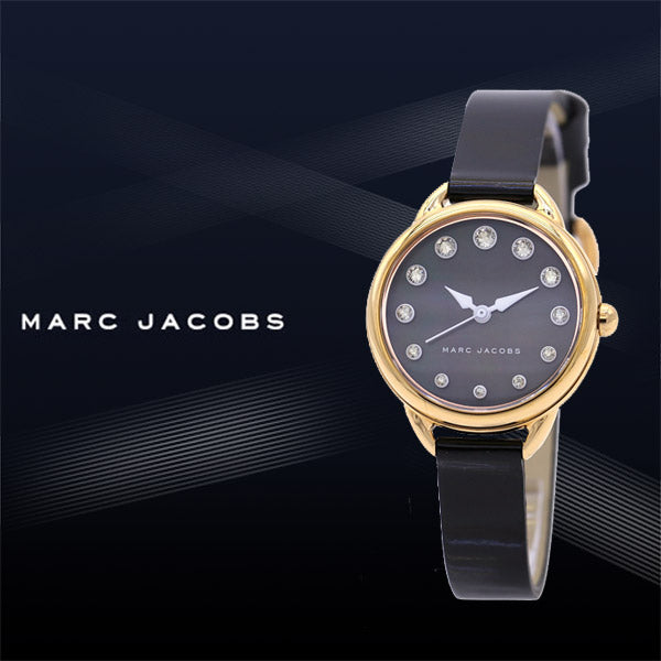 Marc Jacobs Betty Mother of Pearl Black Dial Black Leather Strap Watch for Women - MJ1513