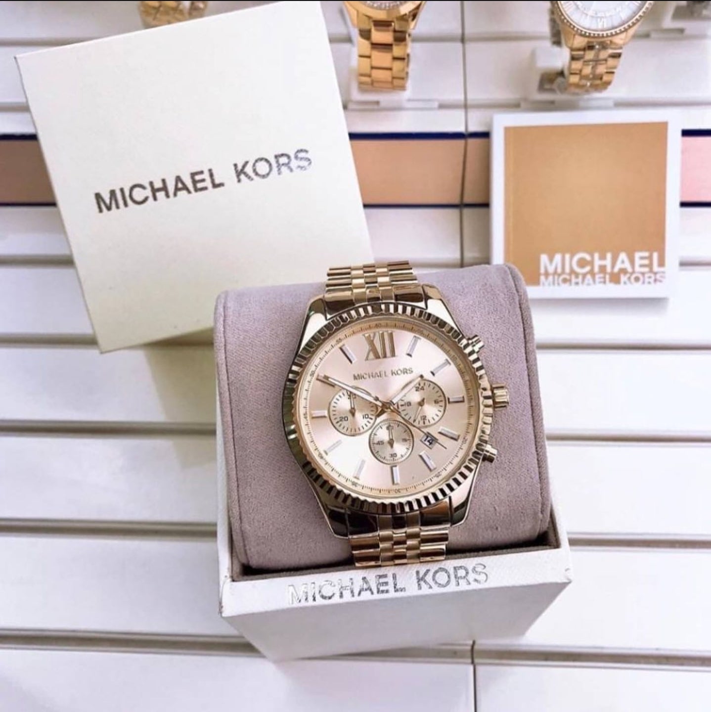 Michael Kors Lexington Gold Dial Gold Steel Strap Watch for Men - MK8281