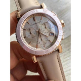 Burberry Chronograph Rose Gold Dial Beige Leather Strap Watch for Women - BU9704