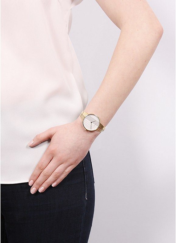 Calvin Klein Drift Silver Dial Gold Steel Strap Watch for Women - K6S2N516