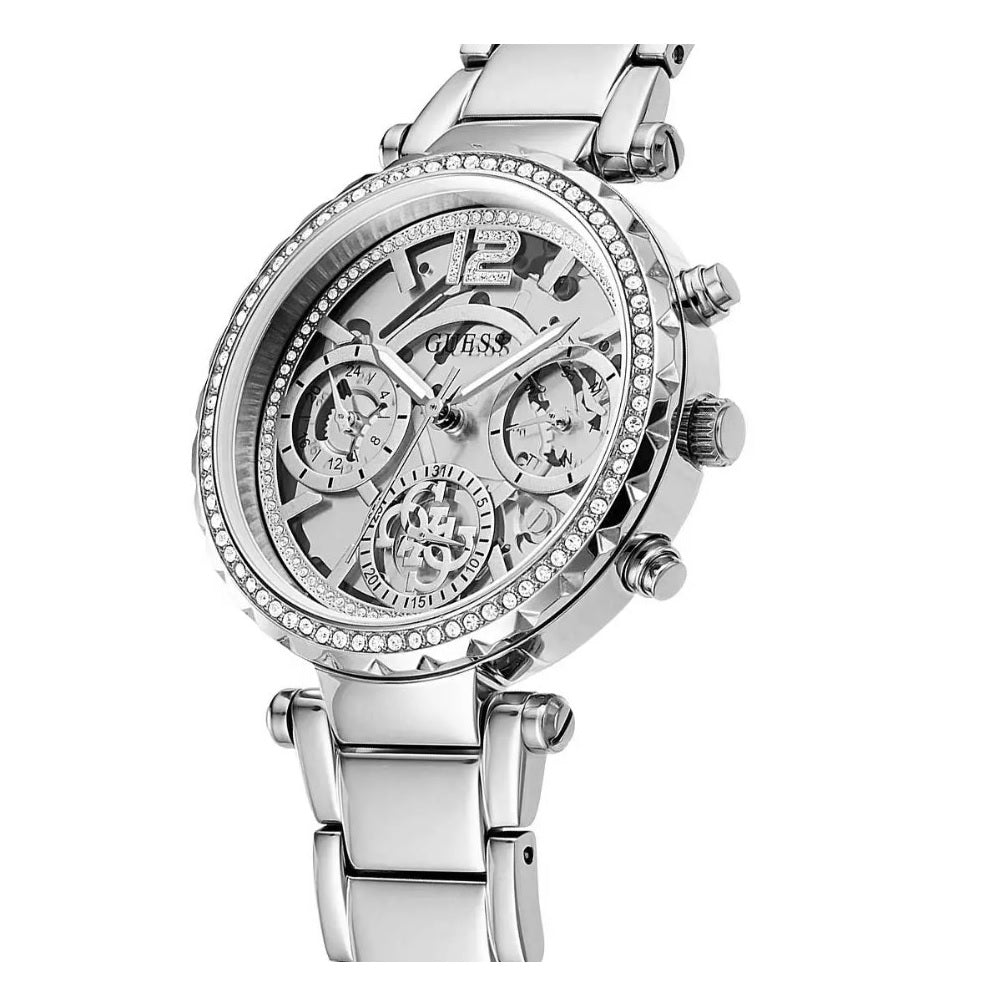 Guess Solstice Diamonds Silver Dial Silver Steel Strap Watch for Women - GW0403L1