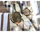 Burberry The City Gold Dial Haymarket Brown Leather Strap Watch for Women - BU9026