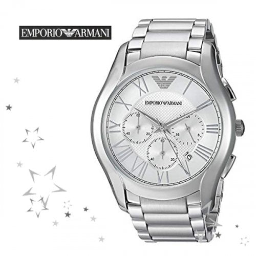 Emporio Armani Valente Chronograph Silver Dial Silver Steel Strap Watch For Men - AR11081