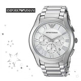 Emporio Armani Valente Chronograph Silver Dial Silver Steel Strap Watch For Men - AR11081