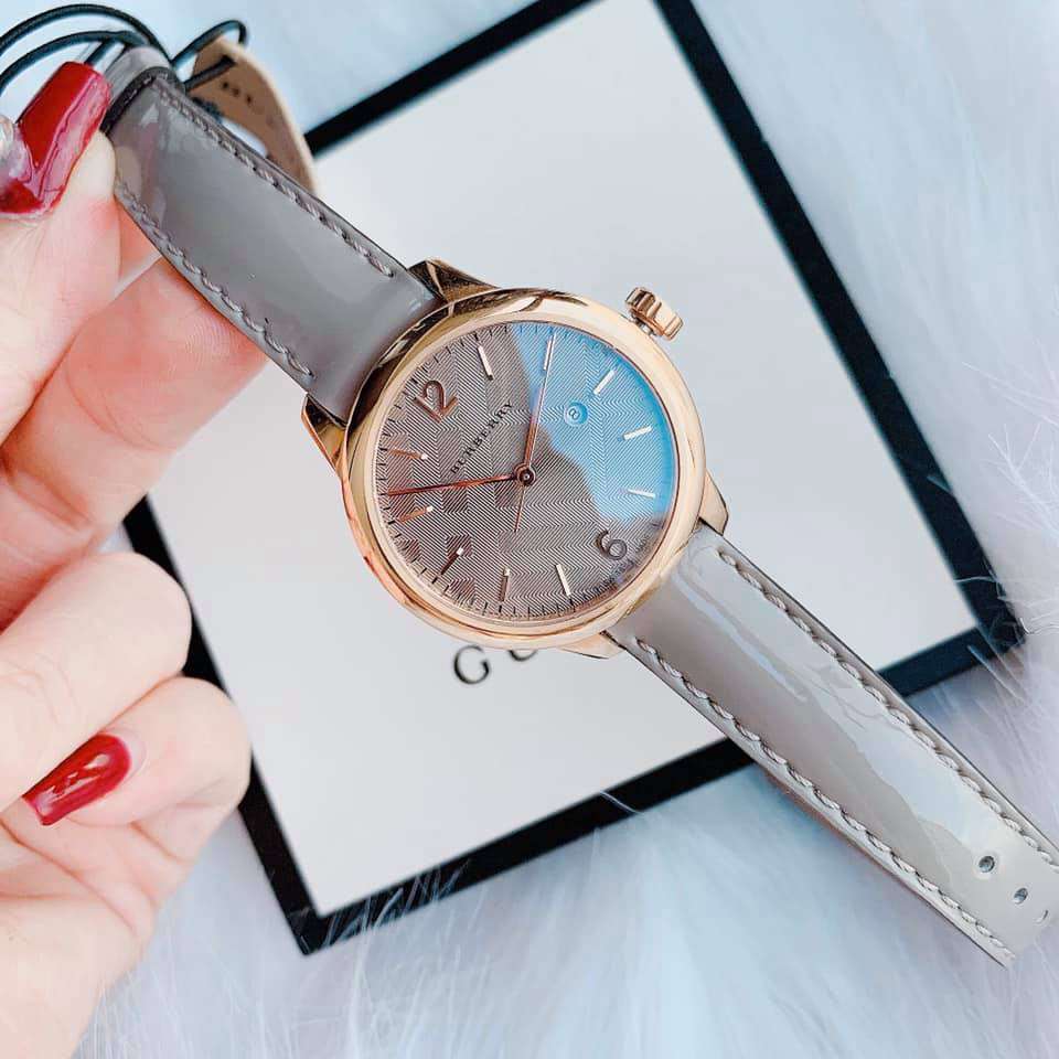 Burberry The Classic Quartz Grey Dial Grey Leather Strap Watch For Women - BU10119