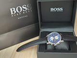 Hugo Boss Jet Blue Dial Black Leather Strap Watch for Men - 1513283