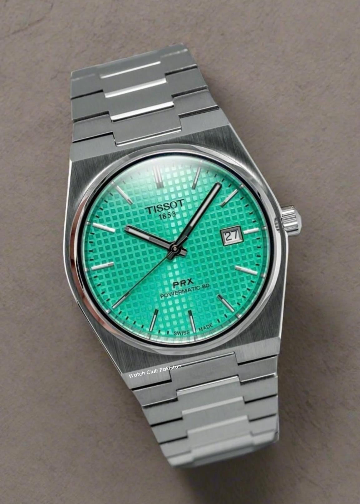 Tissot PRX Powermatic 80 Automatic Mint Green Dial Silver Steel Strap Watch for Men - T137.407.11.091.01