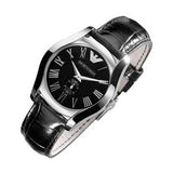Emporio Armani Velente Black Dial Black Leather Strap Watch For Women - AR0644
