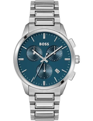 Hugo Boss Dapper Chronograph Blue Dial Silver Steel Strap Watch For Men - 1513927