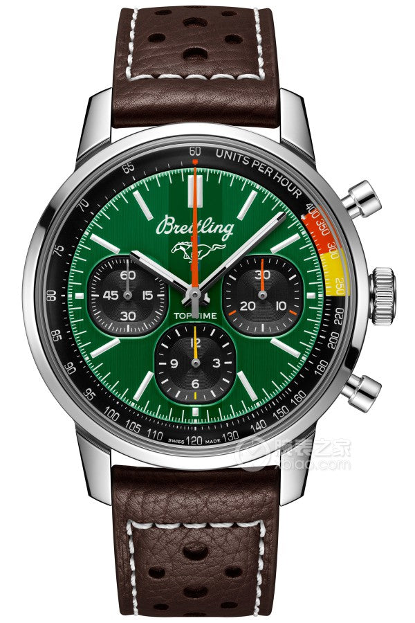 Breitling Top Time B01 Ford Mustang Green Dial Brown Leather Strap Watch for Men - AB01762A1L1X1