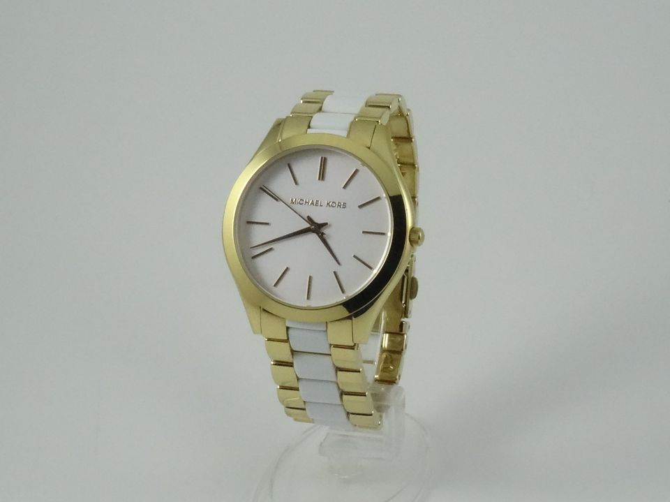 Michael Kors Slim Runway Quartz White Dial Two Tone Steel Strap Watch For Women - MK4295