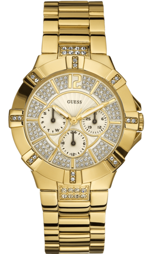 Guess Vista Diamonds Gold Dial Gold Steel Strap Watch for Women - W13573L1