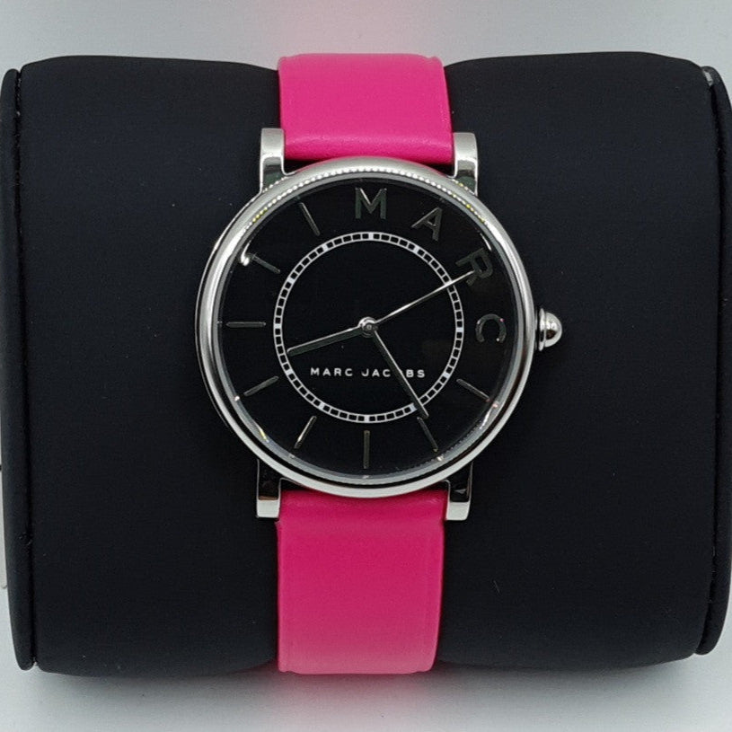 Marc Jacobs Roxy Black Dial Pink Leather Strap Watch for Women - MJ1535