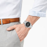 Movado Series 800 Chronograph Black Dial Silver Steel Strap Watch For Men - 2600110