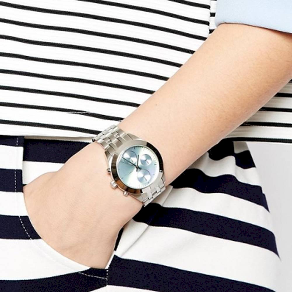 Marc Jacobs Peeker Chronograph Silver Dial Silver Steel Strap Watch for Women - MBM3371