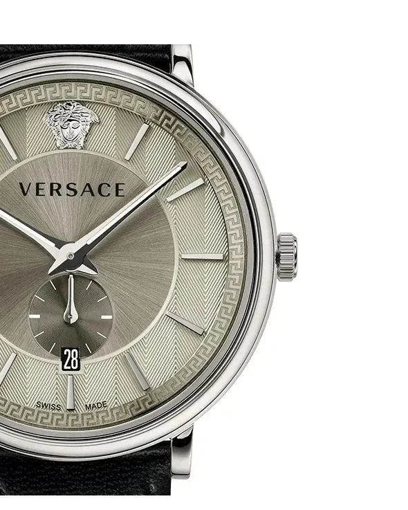 Versace V-Circle Black Manifesto Courage Quartz Silver Dial Black Leather Strap Watch for Men - VBQ080017