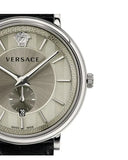 Versace V-Circle Black Manifesto Courage Quartz Silver Dial Black Leather Strap Watch for Men - VBQ080017