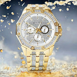 Bulova Crystal Collection Octova White Dial Gold Steel Strap Watch for Men - 98C126