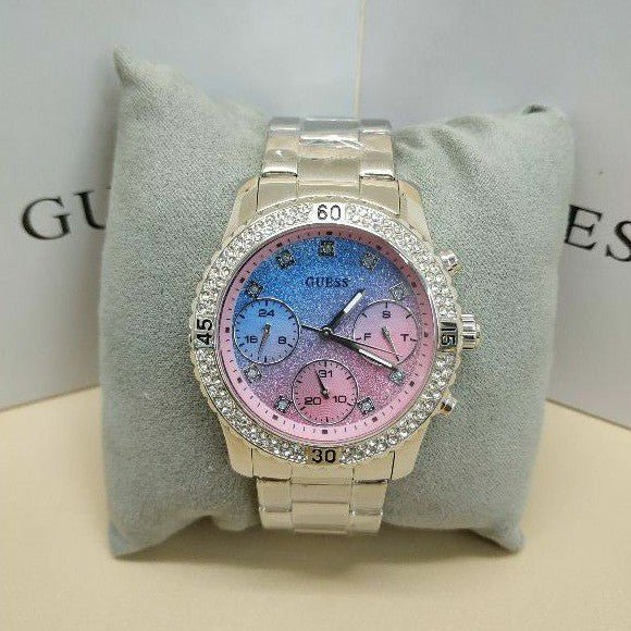 Guess Confetti Multicolored Dial Silver Steel Strap Watch For Women - W0774L1
